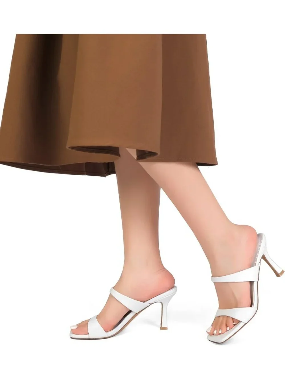 Women's White Two Straps Kitten Heels Stiletto Heel Square Open Toe Slip On